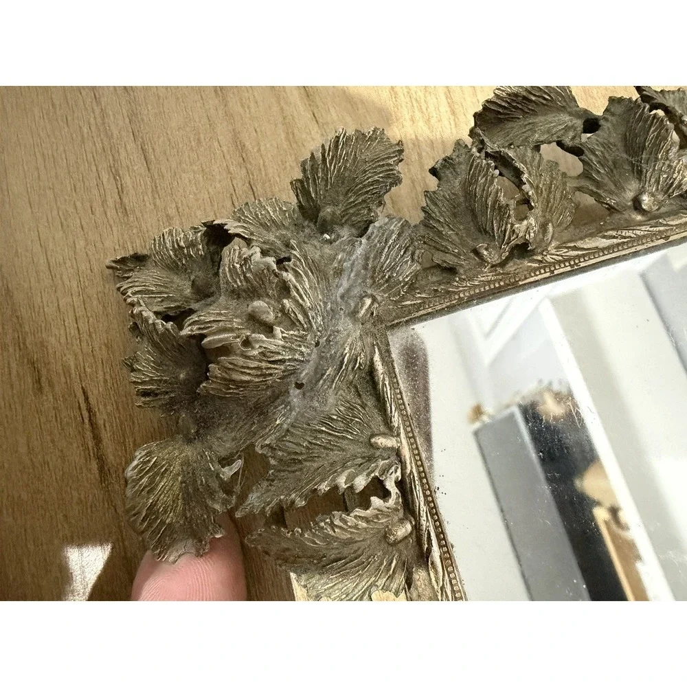 Victorian Style Vanity Mirror Table Top Brass Gold Metal Leaf Floral Large